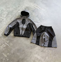 Survêtement court en nylon personnalisé pour homme, veste zippée et ensemble en polyester, respirant, coupe-vent, avec logo brodé