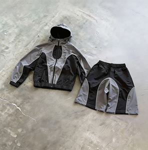 Chándal Corto <span class=keywords><strong>de</strong></span> Nailon Personalizado para Hombre, Chaqueta con Cierre y Conjunto <span class=keywords><strong>de</strong></span> Poliéster, Transpirable, Cortavientos, con Logotipo Bordado - Product Image 2