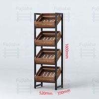 4-laags opvouwbaar houten krat displayrek met stevige, gekantelde planken, metalen frame, vrijstaand, voor fruit, groenten en wijn