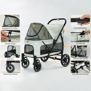 Katlanır 4-Wheel köpek arabası sırt çantası tarzı evcil hayvan taşıyıcı küçük köpekler ve kediler için seyahat için alışveriş yürüyüş oynarken - Product Image 1