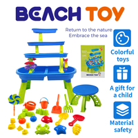 Table de jeu d'eau et de sable d'extérieur à 3 niveaux pour enfants, grande table d'activités aquatiques, jouet d'été pour la plage et le jardin (46 pièces)