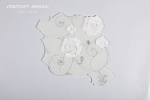 Centurymosaic Premium Polished Green Marble Glass Camellia Flower Waterjet Mosaic <b>Tile</b> for Bathroom Kitchen <b>Backsplash</b> Wall - Product Image 2