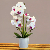 Meilleures ventes : Fleur d'orchidée papillon artificielle 3D à toucher réel avec pot, décoration de bureau et de maison, Saint-Valentin