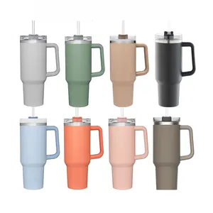 Small MOQ Stock Stainless Steel Water Bottle Straw Wide Mouth Lids 40OZ Keeps Liquids Hot Cold Vacuum Insulated Car Mug Cup