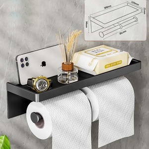 双厨房黑白金属卫生纸卷毛巾分配器，带电话架，用于浴室酒店纸巾架，带盖 - Product Image 4