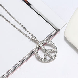 RINNTIN SN217 moda donna gioielli Real 925 Silver Pave Diamond Peace Sign Charm Pendant Necklace - Product Image 4