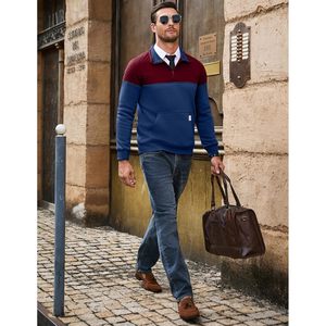 Sudadera FOXA para hombre con cremallera de un cuarto, bloques de color, manga larga, cuello alto, bolsillo frontal, anti-bolitas, poliéster y algodón - Product Image 3