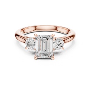 Bague de fiançailles de luxe en or rose 10 carats avec émeraude taille émeraude et diamant de laboratoire, bijoux de mariage élégants pour femme, cadeau de mariée - Product Image 1