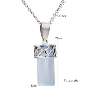Sterling Silver <b>Pendant</b> With Blue <b>Opal</b> Stone Cylindrical Shape Everyday Wear Necklace For Women - Product Image 5