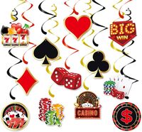 Décorations murales en spirale colorées sur le thème du casino, en carton, pour anniversaires, jeux de poker à Las Vegas, fournitures de fête