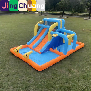 Château gonflable pour enfants avec double toboggan, pulvérisation d'<span class=keywords><strong>eau</strong></span>, trampoline intérieur et extérieur, grand trampoline à pendule avec <span class=keywords><strong>fil</strong></span> <span class=keywords><strong>de</strong></span> protection - Product Image 1