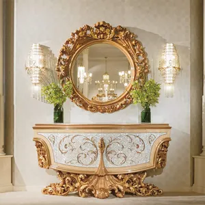 豪华高品质畅销金色意大利控制台风格镜子饰面走廊金色控制台桌客厅家具