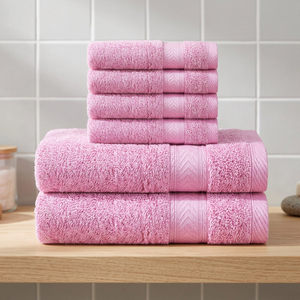 Juego de Toallas de Baño de Algodón Orgánico Rosa, Ecológicas, Hipoalergénicas, con Patrón a Cuadros Tejidos, Suaves y Afelpadas, Tipo Hotel, para Adultos - Product Image 1