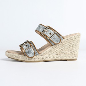 Sandales compensées pour femme à bout ouvert, dessus en paille, doublure en cuir PU, fermeture à boucle, talons espadrilles respirants pour l'été - Product Image 5