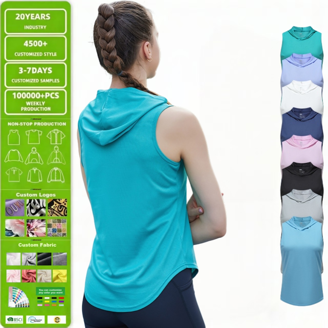 Hooded Vests Breathable Gym Women's Girl Custom Sleeveless Quick Dry Polyester Tank Top Sports Fitness & Yoga Wear for Women