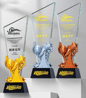 Vente en gros Nouveau design Impression 3D Or Argent Bronze Football Verre de cristal Récompenses Trophée sportif MH-J0409-G