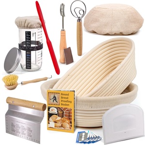 Handmade Eco-Friendly Food Grade 9 Inch Natural Rattan Round <b>Bread</b> Proofing <b>Basket</b> with Cloth Brush Fermentation Kit Spatulas - Product Image 1