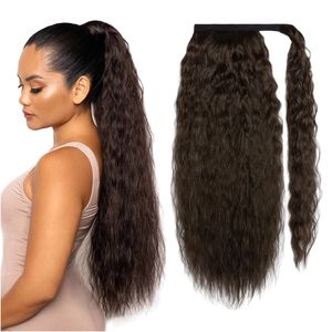 Bouffée Wrap Around Clip en Queues de Cheval Extensions de <span class=keywords><strong>Cheveux</strong></span> Noir Brun Queue de Cheval pour Femmes Synthétique Longue Bouclée Queue de Cheval Naturelle 24 Heures - Product Image 1