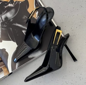 Nouvelles sandales Müller à talon fin et bout pointu, style printemps-été, avec bride arrière carrée dorée luxueuse, chaussures sexy à talon haut - Product Image 1