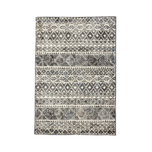 Tapis moderne en laine fait main – Poil moyen coupé, motif géométrique ivoire et noir, grande taille fine pour salon ou chambre à coucher - Product Image 2