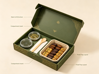 Boîte d'emballage alimentaire personnalisée avec insert amovible pour compartiments de dattes, baklava, chocolat, pâtisseries, noix, snacks, gâteaux, desserts