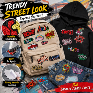 Parches Bordados Duraderos con Diseño Pop Art, Slogan de Cómic 'POW <span class=keywords><strong>WOW</strong></span> OMG' y Estrella Arcoíris, Listos para Enviar, para Bolsas, Ropa y Gorras - Product Image 3