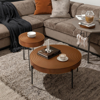 Ensemble de 2 tables basses en bois de ferme modernes, tables gigognes artisanales, finition naturelle, anneau en bois de couleur noyer, meubles de maison