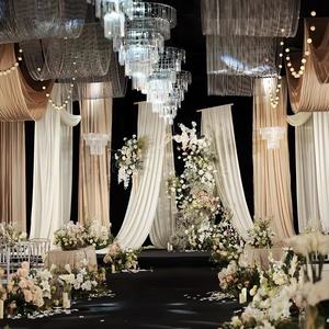 อุปกรณ์ตกแต่งงานแต่งงานสุดหรู ผ้าม่านฉากหลังสีขาว ผ้ามีความยืดหยุ่น 2 ทาง สำหรับตกแต่งเวที - Product Image 3