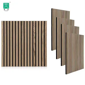 TianGe 60Cm Sound Absorption Square Gray Polyester Real Oak Acoustic Wooden Slats Acoustic Panel Set