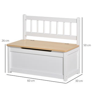 HOMCOM Coffre de rangement pour enfants en bois 2 en 1 avec piston pour une fermeture sûre, 60x30x50cm blanc et bois naturel - Product Image 3