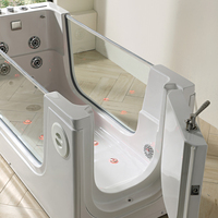 Baignoire moderne autoportante en acrylique pour animaux de compagnie, design rectangle blanc avec égouttoir et robinet pour animaux de compagnie