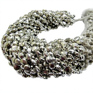 Perles de pyrite argentée naturelle, ovales facettées, taille 5x7mm à 6x8mm, brin de perles de 9 pouces de long - Product Image 1