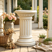 Socle de colonne cannelée romaine en résine, fait main, peint à la main, blanc crème, avec capitale perlée, pour plantes, style classique, pour jardin extérieur