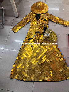 Traje de espejo personalizado para mujer, dorado y plateado, sexy, para baile GOGO, disfraz de espectáculo con sombrero de copa para adulto - Product Image 4
