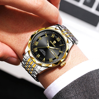 Jam Tangan Pria Binbond B6367 6367 Quartz dengan Tali Stainless Steel, Dial Romawi, Tahan Air, Jarum Bercahaya, Jam Tangan Bisnis, Tersedia