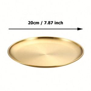 Assiette de service ronde en acier inoxydable doré avec logo personnalisé, 8 pouces, réutilisable, durable, sans BPA, pour le camping et les dîners - Product Image 2