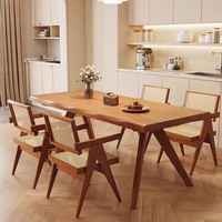 Table à manger moderne en bambou avec baleine, ensemble de chaises rectangulaire pliable pour ordinateur et bureau de travail de 6 places