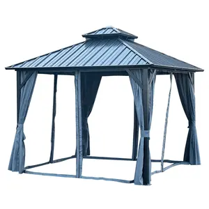 무료 배송 12x12 피트 야외 전망대 2 단 하드 탑 아연 도금 철 알루미늄 프레임 안뜰 뒤뜰 정원 텐트