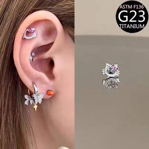 Orecchini a forma di gatto Zesen F136 in lega di titanio con zirconi 5A, <span class=keywords><strong>gioielli</strong></span> piercing alla moda per labbra e orecchie, unisex, per ragazze dolci - Product Image 4