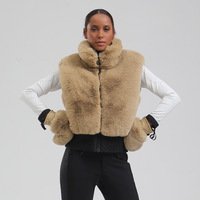 Combinaison de ski d'hiver de style européen américain pour femmes avec fermeture à glissière gilet à fourrure pour la chaleur coupe-vent pour vêtements de ski et de neige