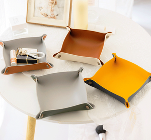 Plateau de rangement pliable en cuir, design personnalisable pour table, bureau, rangement de clés, monnaie, cosmétiques, bijoux - Portable, facile à nettoyer - Product Image 3