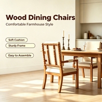 Ensemble de 2 fauteuils de salle à manger en bois massif avec coussin rembourré crème, chaise d'appoint moderne et organique pour salon