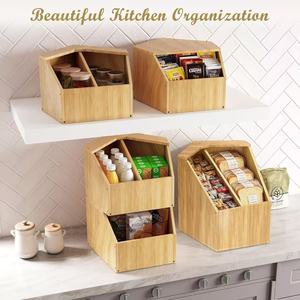 Caja de almacenamiento de madera para escritorio, caja de almacenamiento de frutas y verduras para cocina, caja de almacenamiento apilable para refrigerios, caja de almacenamiento de madera maciza - Product Image 1