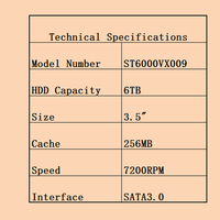 ST6000VX009 6TB 3.5" HDD Internal SATA3.0 7200 RPM 256MB Cache 7x24/7 Operasi Segala Cuaca Stabilitas Optimal Rekondisi