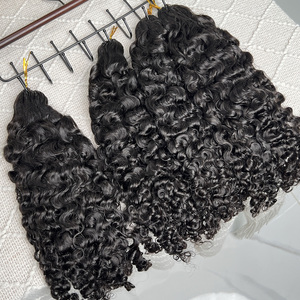 Extensions de cheveux humains bouclés birmanes au crochet, noir naturel, fabrication à la machine, plumes au crochet, nœuds miracle, tresses bohèmes - Product Image 5