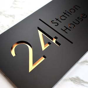 Customized Size 2D Matte Black Acrylic Outdoor <strong>House</strong> <strong>Number</strong> Sign Modern Street Address Plaque for Home Door Plate Car Indoor Use