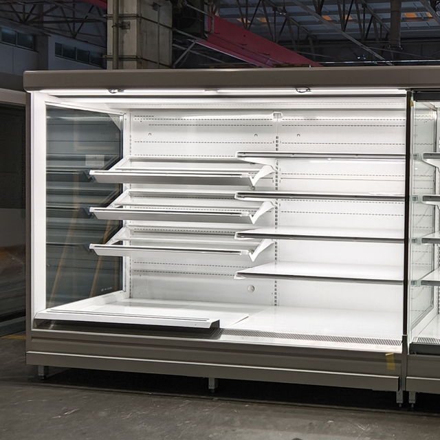 Commercial Refrigeration Equipment LED Light Supermarket Refrigerator Fridge Showcase 4 Shelves Night Curtain Door Air Cooling