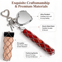 Porte-clés en maille métallique pour tube de rouge à lèvres, avec fermoir nœud, étoile, cœur, étui cosmétique portable, mini miroir, pendentif, breloque pour sac à main femme