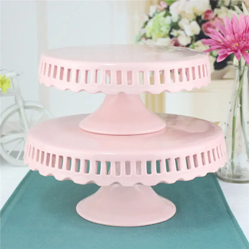 Suporte de cerâmica de 2 tier para casamento, suporte de mesa cerâmica rosa