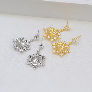 Accesorios de Joyería al por Mayor, Anillo Abierto de Copo de Nieve de Plata S925 y Juego de Aretes Colgantes para Mujer, Bandeja Vacía para Perlas-1304, Joyería de Moda - Product Image 2